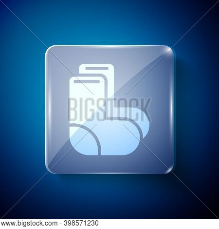 White Valenki Icon Isolated On Blue Background. National Russian Winter Footwear. Traditional Warm B