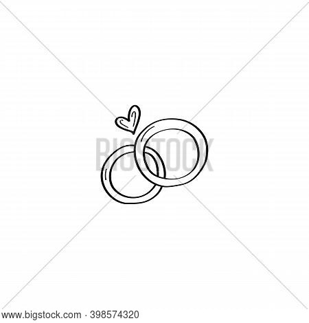 A Hand-drawn Pair Of Wedding Rings. Wedding Rings Doodle Illustration. Vector Design Element For Gre