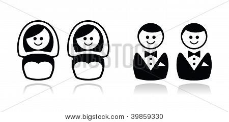 Homoseksüellik / eş cinsellik düğün Icons set