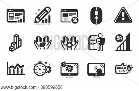Cogwheel Timer, Settings And 5g Internet Icons Simple Set. Fair Trade, Touch Screen And Edit Statist