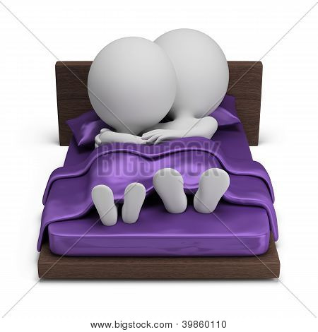 3D małych ludzi - para w łóżku