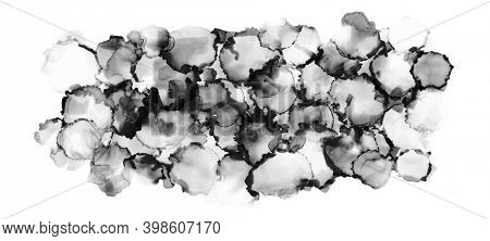 Abstract watercolor and acrylic blot painting. Black and white color. Isolated on white background.
