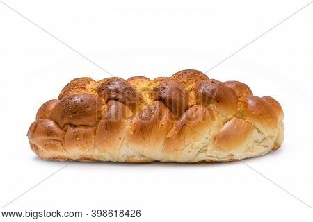 Close-up Of A Traditional Sweet Braided Yeast Bread Called - Zopf, Challah, Petticoat Or Brioche Iso