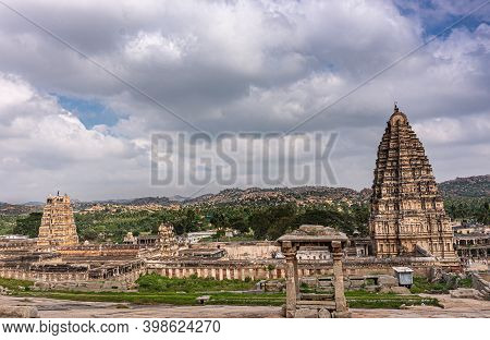 Hampi, Karnataka, India - November 4, 2013: Virupaksha Temple Complex. Wide Landscape Showing Entire