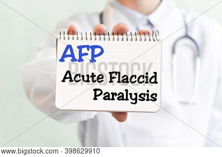 Doctor Holding A Card With Text Afp Acute Flaccid Paralysis Medical Concept