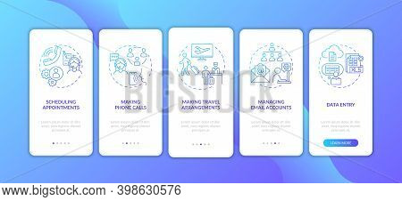 Manager Clerical Task Dark Blue Onboarding Mobile App Page Screen With Concepts. Secretary Office Wo