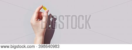 Omega3 Gel Capsule. Yellow Vitamin. Health Eating. Dietology. Fish Oil Supplement. Microdosing Conce