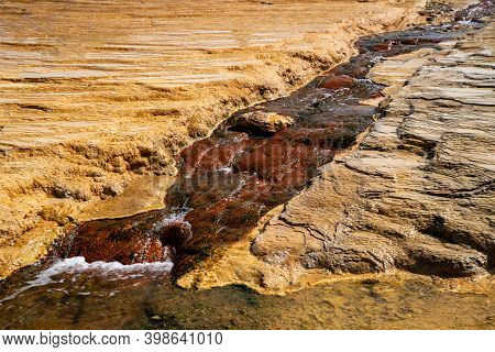 Captive Geyser In Soda Springs Idaho. Mineral Terraces Of The Hot Springs