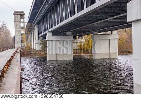 New Bridge Construction In Kyiv On Dnieper River