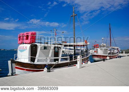 PULA, CROATIA - SEPTMBER 18, 2020: Adriatic sea harbour of Pula, Croatia, Europe