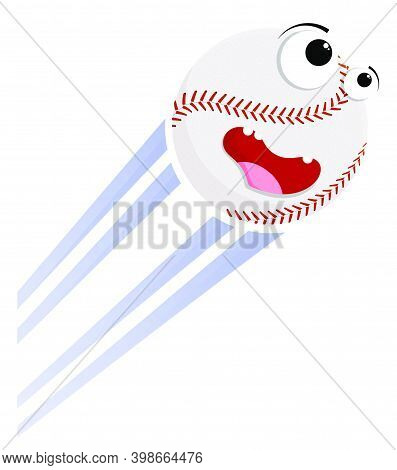 Loud Funny Crazy Baseball Sport Ball Flies With Great Speed After Great Hit. Sport Equipment. Vector