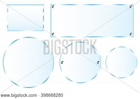 Realistic Plexiglass For Banner Design. Plexiglass In Abstract Style On White Background. Blank Temp
