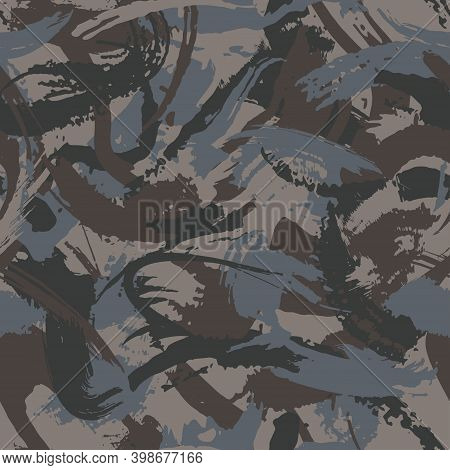 Dark Brown Camouflage Seamless Pattern. Grunge Stroke Military Dry Brush Camo Texture. Desert Maskin