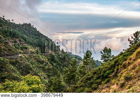 Panoramic Mountains View From Eira Do Serrado Viewpoint On Madeira Island Portugal