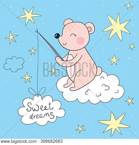 Vector Card With Cute Teddy Bear. Vector Print. Baby Shower Invite Design. Cartoon Flat Vector Illus