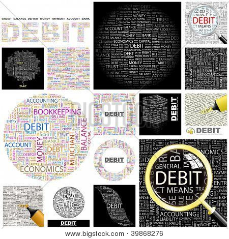 DEBIT. Wort-Collage. GROßE SAMMLUNG.