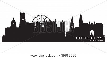 Skyline de Nottingham, Inglaterra. Silhueta detalhada. Ilustração vetorial