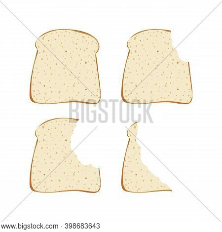 Sandwich Bread Slices Pieces Set. Vector Illustration. Bite Bakery Food. Snack And Breakfast.