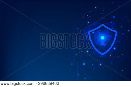 Cyber Security Concept. Shield With Keyhole Icon On Digital Data Background.cyber Security And Infor