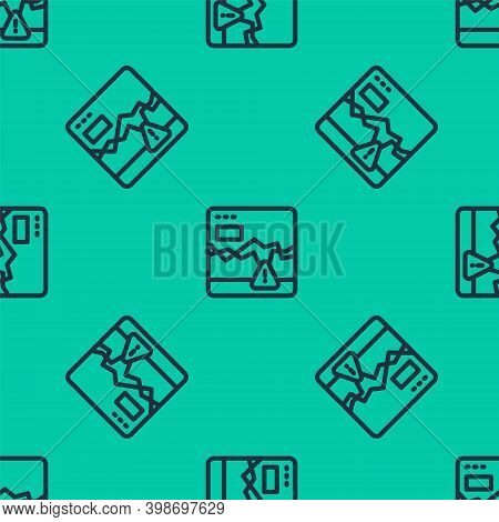 Blue Line Website With Failure Stocks Market Icon Isolated Seamless Pattern On Green Background. Mon