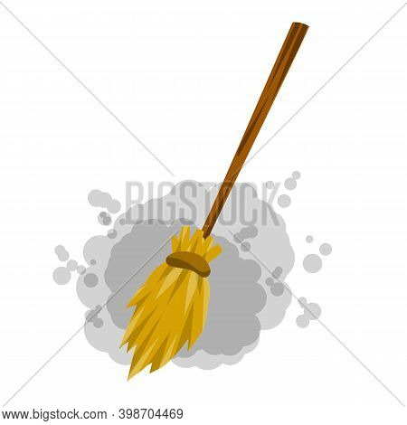 Broom. Rustic Item For House Cleaning. Element Of Witch. Cartoon Flat Illustration. Sweeping And Old