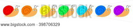 Snail Cochlea Icon Set Line. Insect Isolated. Colorful Shell House. Cute Cartoon Kawaii Funny Charac