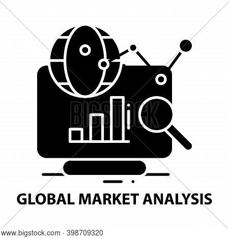 Global Market Analysis Icon, Black Vector Sign With Editable Strokes, Concept Illustration