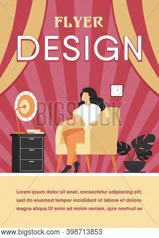 Woman Conditioning Air At Home, Feeling Hot, Trying To Cool And Sitting Gat Fan. Vector Illustration