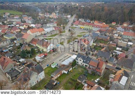Panorama Of The City Of Iłowa In Western Poland. View From The Drone.\niłowa, A Small, Provincial To