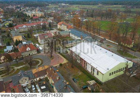 Panorama Of The City Of Iłowa In Western Poland. View From The Drone.\niłowa, A Small, Provincial To
