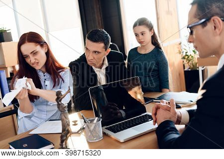 Offended Woman, Deprived Of Rights To Guardianship Of Child, Bends Sheet Of Paper.