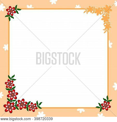 Decorative Frame With Flowers.
Colorful Floral Border. Corner Ornament Of Stylized Flowers. Greeting