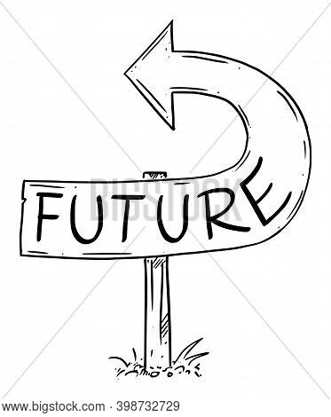 Cartoon Illustration Of Future Arrow Sign Bent Back, Pointing Backward, Showing Wrong Direction.movi