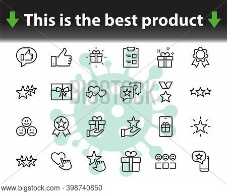 Simple Set Feedback, Reviews Thin Line Icons. Evaluation, Review, Star, Like And Much More, Editable