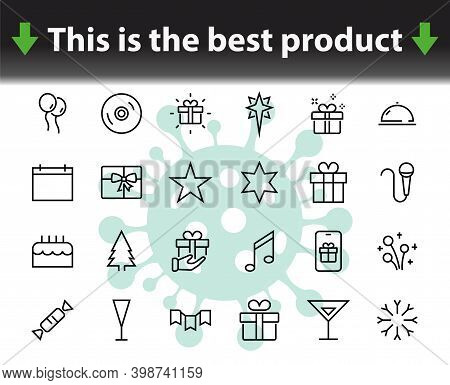 Simple Set Of Celebration Icons Related To Vector Line. Contains Icons Such As Music, New Year, Star