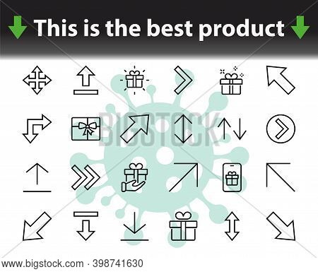 Set Of Line Arrows, Directions, Arrows, Contains Icons Such As Pause, Continuation, Directly, To The