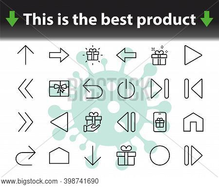 Set Of Line Arrows, Directions, Arrows, Contains Icons Such As Pause, Continuation, Directly, To The