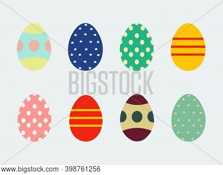 Beautiful Set Of Eight Colorful Easter Eggs.