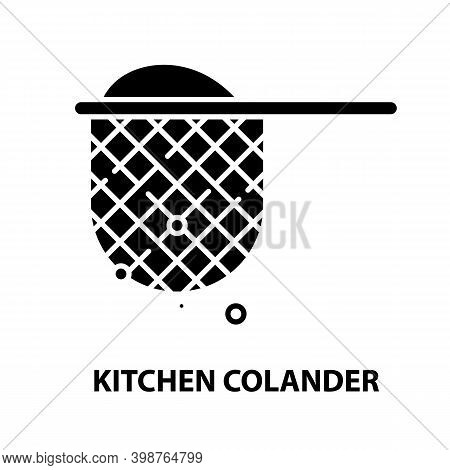 Kitchen Colander Icon, Black Vector Sign With Editable Strokes, Concept Illustration