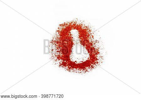 Studio Lighting. Red Paprika Spice On A Wooden Spoon, On A White Background. There Is A Shadow. Clos