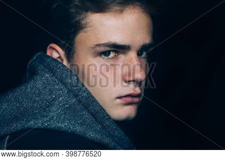 Portrait Of A Sad, Tired, Depressed Teenager. Problems Of Teenagers, Concept.