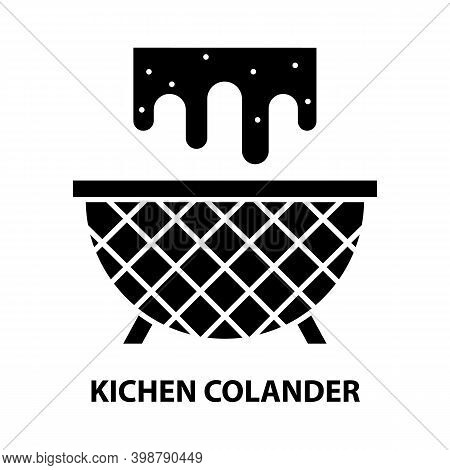 Kichen Colander Icon, Black Vector Sign With Editable Strokes, Concept Illustration