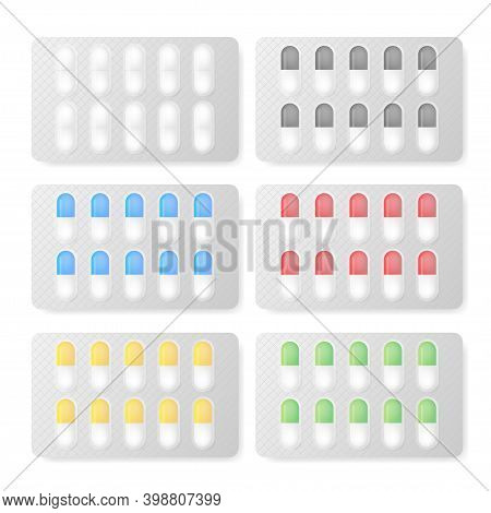 Mockup With Pill Medicine Capsule On White Background. White Background. Isolated Vector Icon. Templ