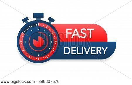 Express Delivery Service Badge. Fast Time Delivery Order With Stopwatch On White Background. Vector 
