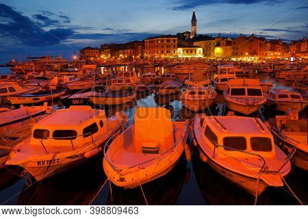 ROVINJ, CROATIA, 23 SEPTEMBER, 2020: Sailing boats in Rovinj Harbour on the Dalmatian Coast, Croatia, Europe