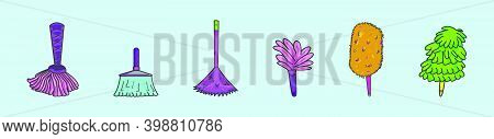 Set Of Feather Duster Cartoon Icon Design Template With Various Models. Modern Vector Illustration I