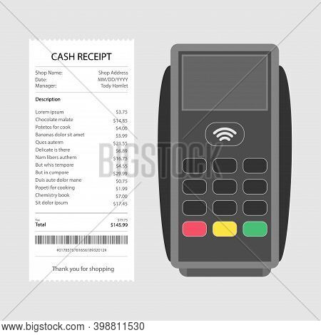 Pos Terminal On A White Background. Vector Illustration.