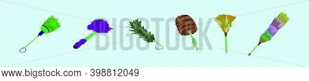 Set Of Feather Duster Cartoon Icon Design Template With Various Models. Modern Vector Illustration I