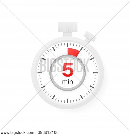 The 5 Minutes Timer. Stopwatch Icon In Flat Style.