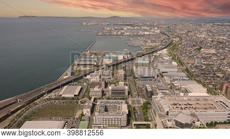 Aerial View Or Bird Eyes View Images Of Kansai Bay Area Osaka Japan